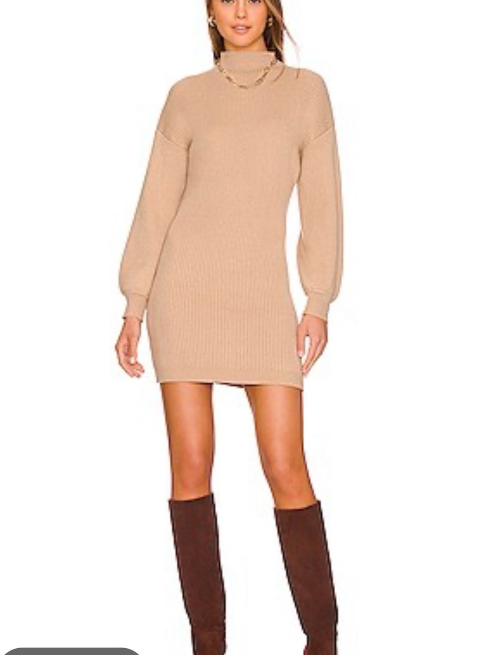 REVOLVE Beige Turtleneck Ribbed Mini Dress